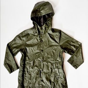 Zara Boys Waterproof Rubberized Raincoat. Olive green.